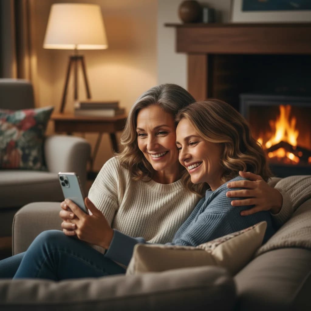 Family members viewing care updates together